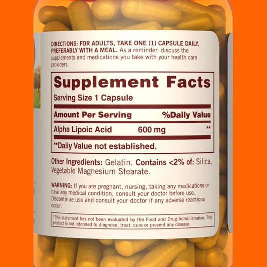 Sundown Alpha Lipoic Acid 600mg, Supports Antioxidant Health, Dietary Supplement, 60 Capsules