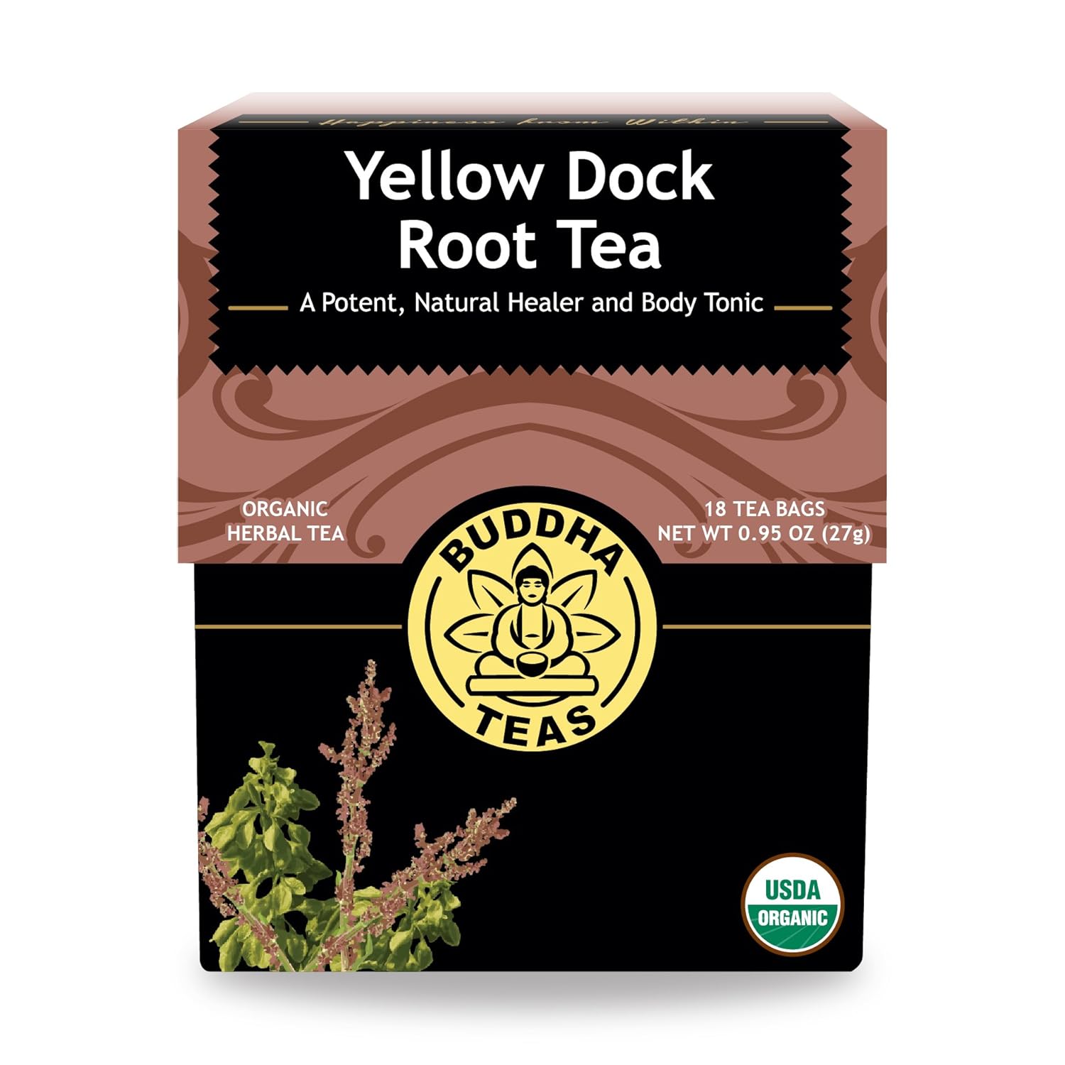 Buddha Teas Organic Yellow Dock Root Tea - Ou Kosher, Usda Organic, Ccof Organic, 18 Bleach-Free Tea Bags