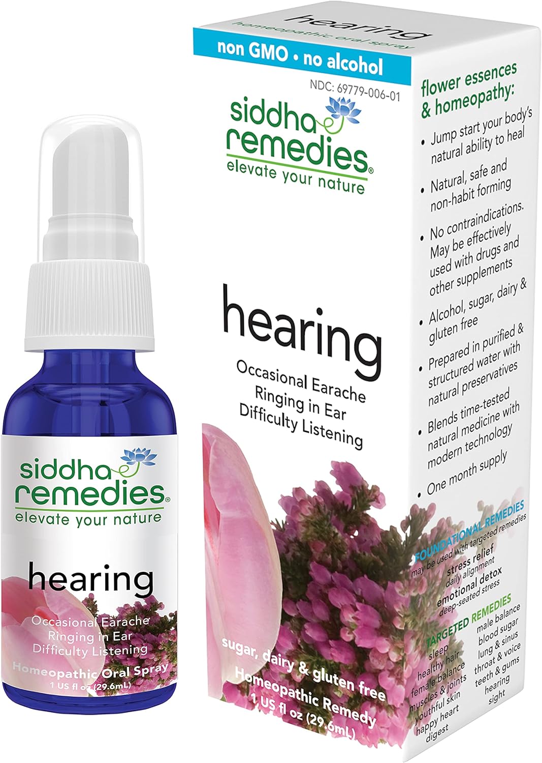 Siddha Remedies Hearing | Ear Ache Medicine with Flos Phos HPUS, Kali Mur Sulph | Homeopathy Spray to Relief Earache, Ringing, Difficulty Listening & Buzzing | Natural Homeopathic Flower Essence