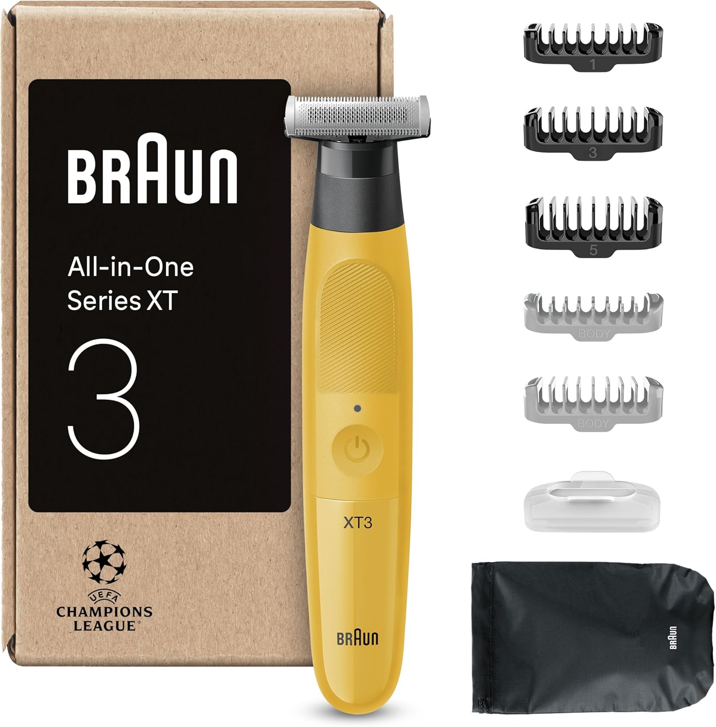 Braun All-In-One Series Xt3, Electric Razor, +7 Styling Tools, 4D Flex Sharp Blade, Beard Style, Trim & Shave, Xt3205, Yellow
