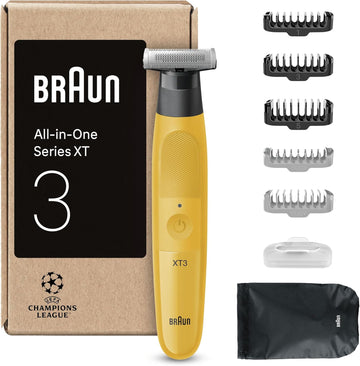Braun All-In-One Series Xt3, Electric Razor, +7 Styling Tools, 4D Flex Sharp Blade, Beard Style, Trim & Shave, Xt3205, Yellow