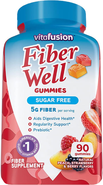 Vitafusion Fiber Well Sugar Free Fiber Supplement, Peach, Strawberry And Blackberry avored Supplements, 90 Count