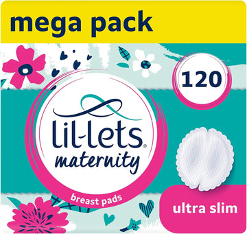 Lil-Lets Maternity Breast Pads, X 120 Count, Disposable Nursing Pads, for Breastfeeding Mums, Individually Wrapped, Ultra Slim & Absorbent Nipple Pads, 4 Packs of 30 Pads, All Breast Sizes