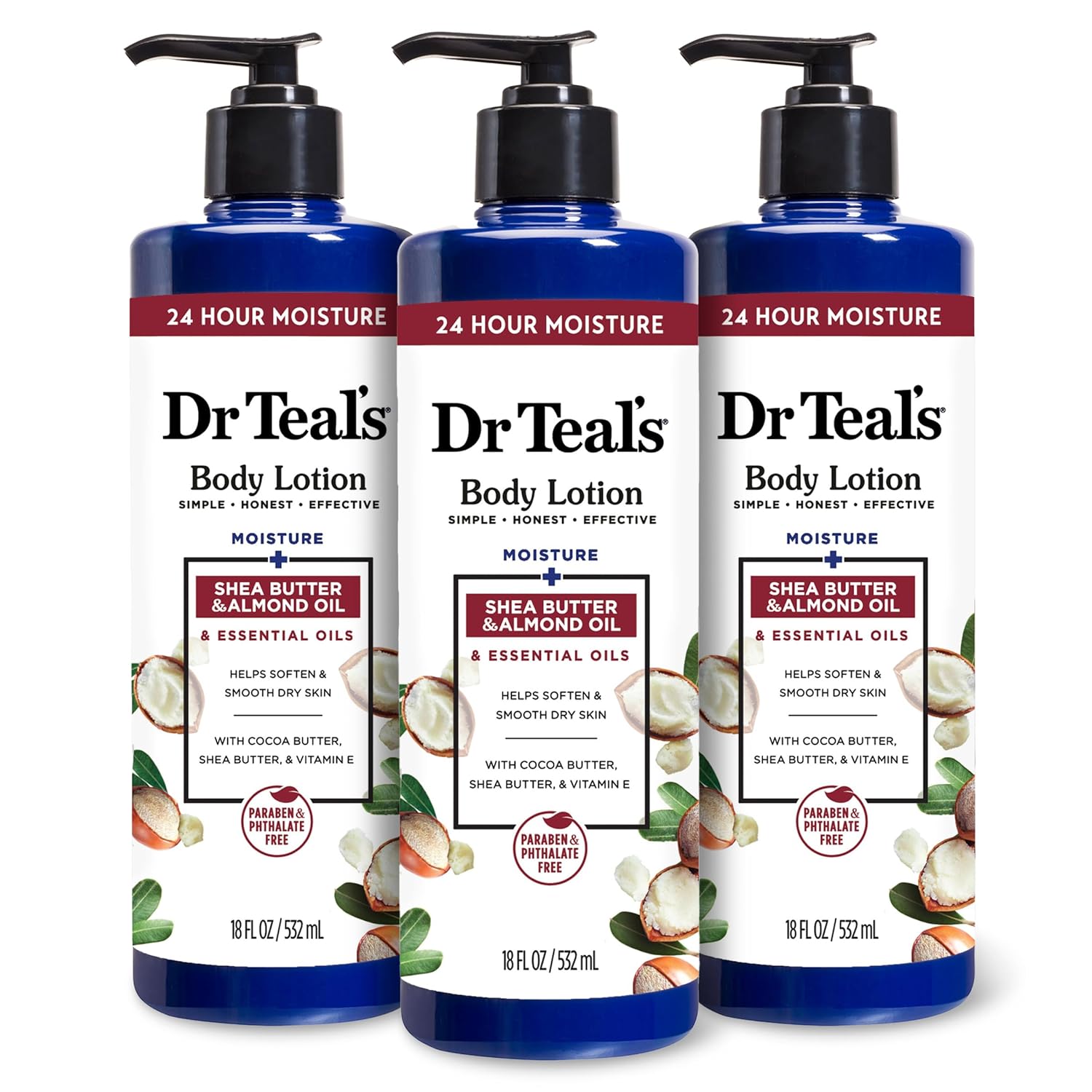 Dr Teal'S Body Lotion, Shea Butter & Almond, 18 Oz (Pack Of 3)