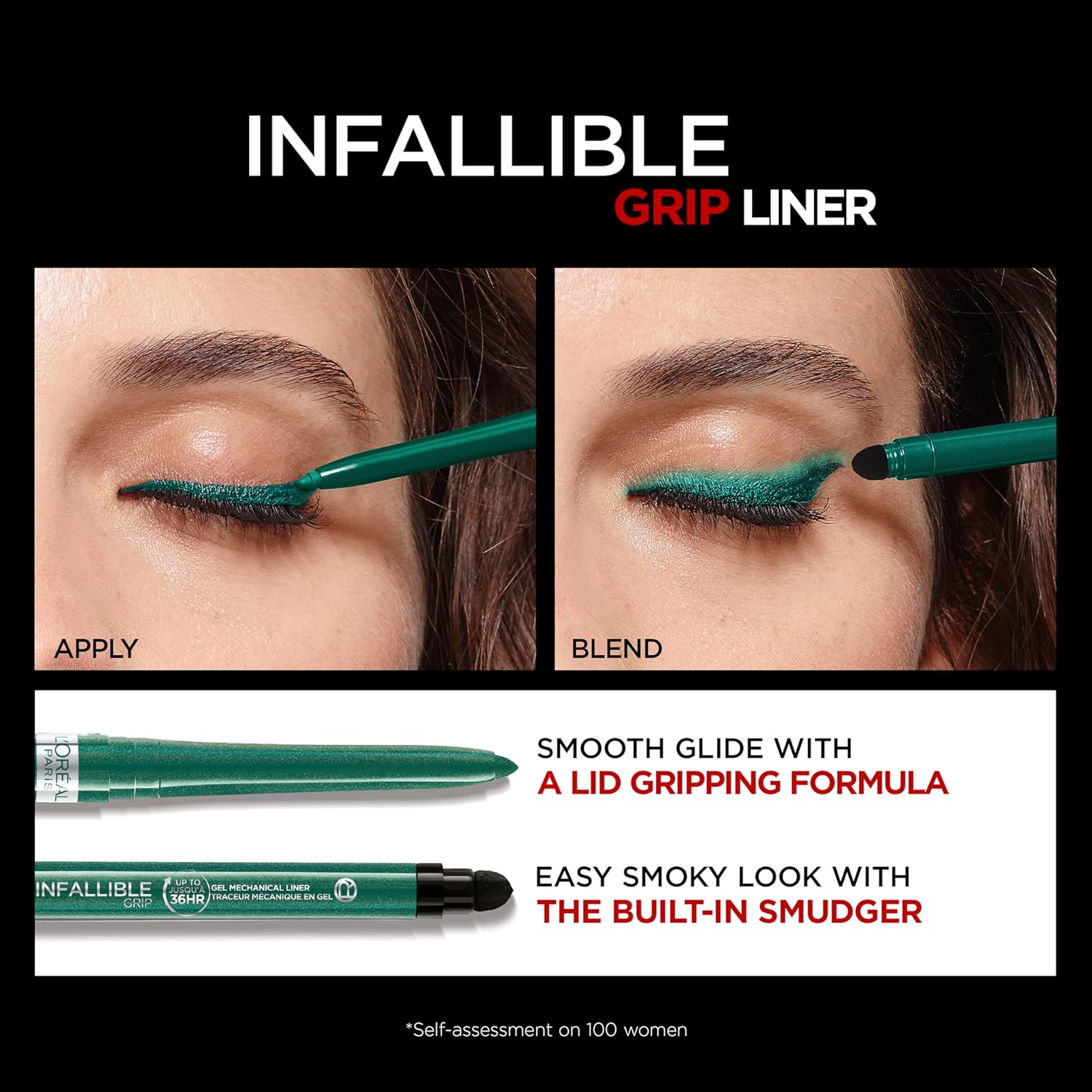 L'Oreal Paris Infallible Grip Mechanical Gel Eyeliner Pencil, Smudge-Resistant, Waterproof Eye Makeup with Up to 36HR Wear, Emerald Green, 0.01 Oz : Beauty & Personal Care