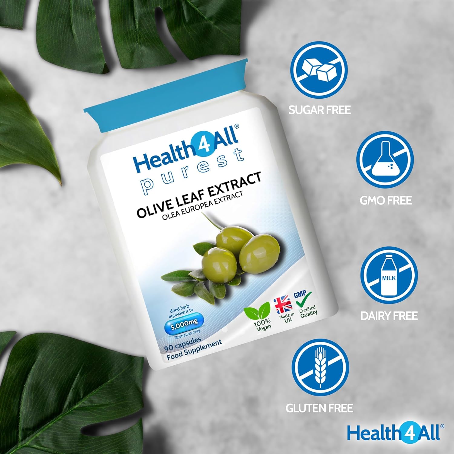 Health4All Olive Leaf Extract - 100mg Oleuropein Per Capsule | 20% Standardised 10:1 Extract from Wild European Leaves | 90 Vegan Capsules - 3 Month Supply | No Additives | Immune & Heart Support : Amazon.co.uk: Health & Personal Care