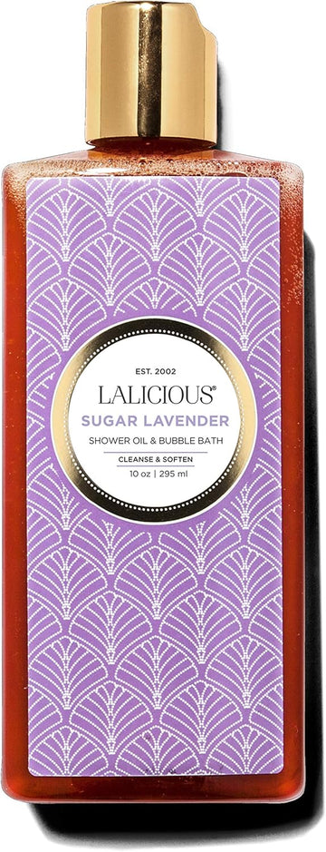 Lalicious Sugar Lavender Shower Oil & Bubble Bath - Natural Shower Cleanser With Topical Probiotics & Grapeseed Oil - Bath Soap Product For Shower, Bath & Shaving, No Parabens (10Oz)