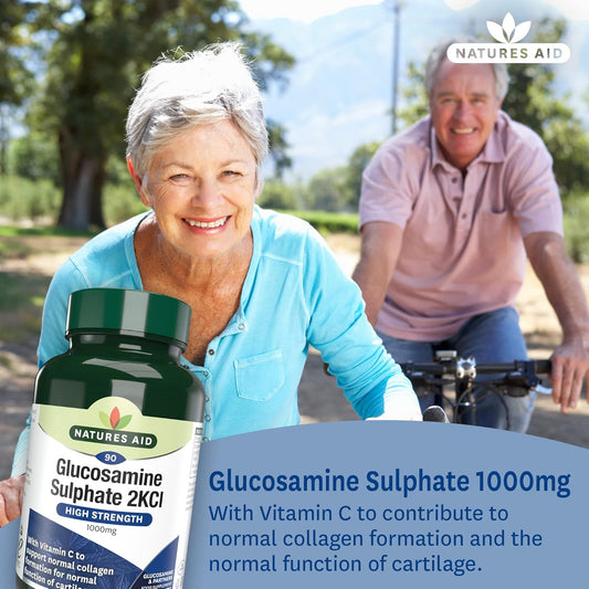 Natures Aid Glucosamine Sulphate 2Kcl 1000Mg – High Strength Joint Support With Vitamin C Supplement – Helps Mobility, Flexibility & Collagen Formation – Non-Gmo, Gluten-Free – 90 Tablets