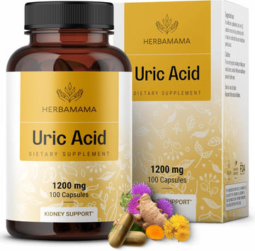 Herbamama Uric Acid Cleanse Capsules - 1200Mg Uric Acid Support Formula With Tart Cherry, Milk Thistle & Celery Root - Vegan, Non-Gmo Supplement, 100 Caps