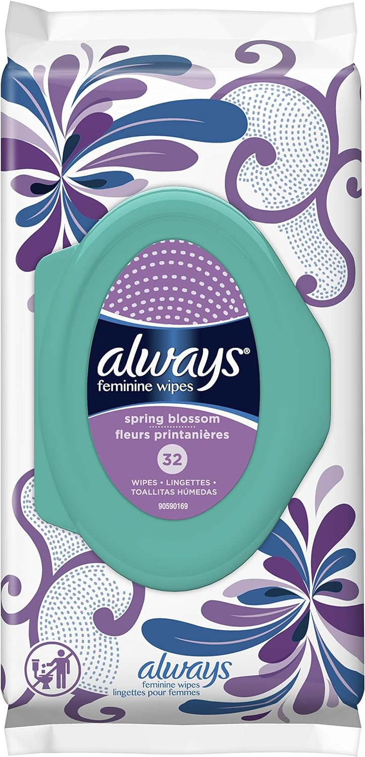 Always 32 Piece Feminine Wipes, Spring Blossom Scent, 0.498 Pound