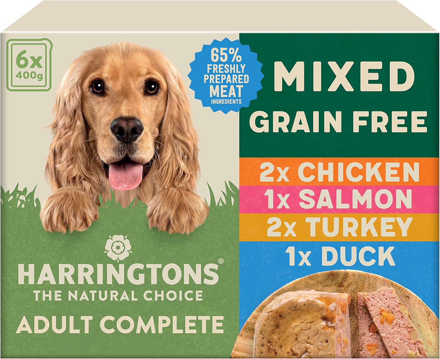 Harringtons Complete Wet Tray Grain Free Hypoallergenic Adult Dog Food Mixed Pack 6x400g - Chicken, Salmon, Turkey & Duck - Made with All Natural Ingredients?HARRWVAR-C400