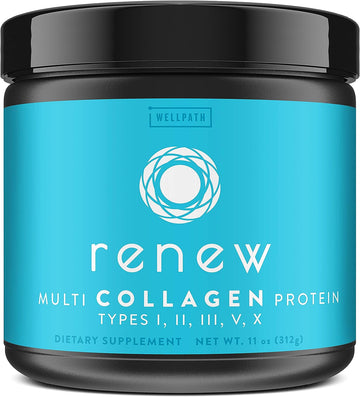 WellPath Renew Collagen for Women ? Multi Collagen Peptides Protein Powder | Hydrolyzed Grassfed Bovine, Marine, & Chicken Collagen Peptides Supplement | Type I, II, III, V, and X, 11 oz