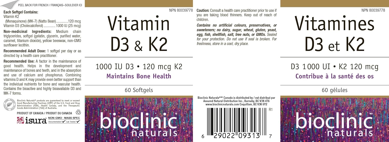 Bioclinic Naturals Vitamin D3 & K2 60 Gels
