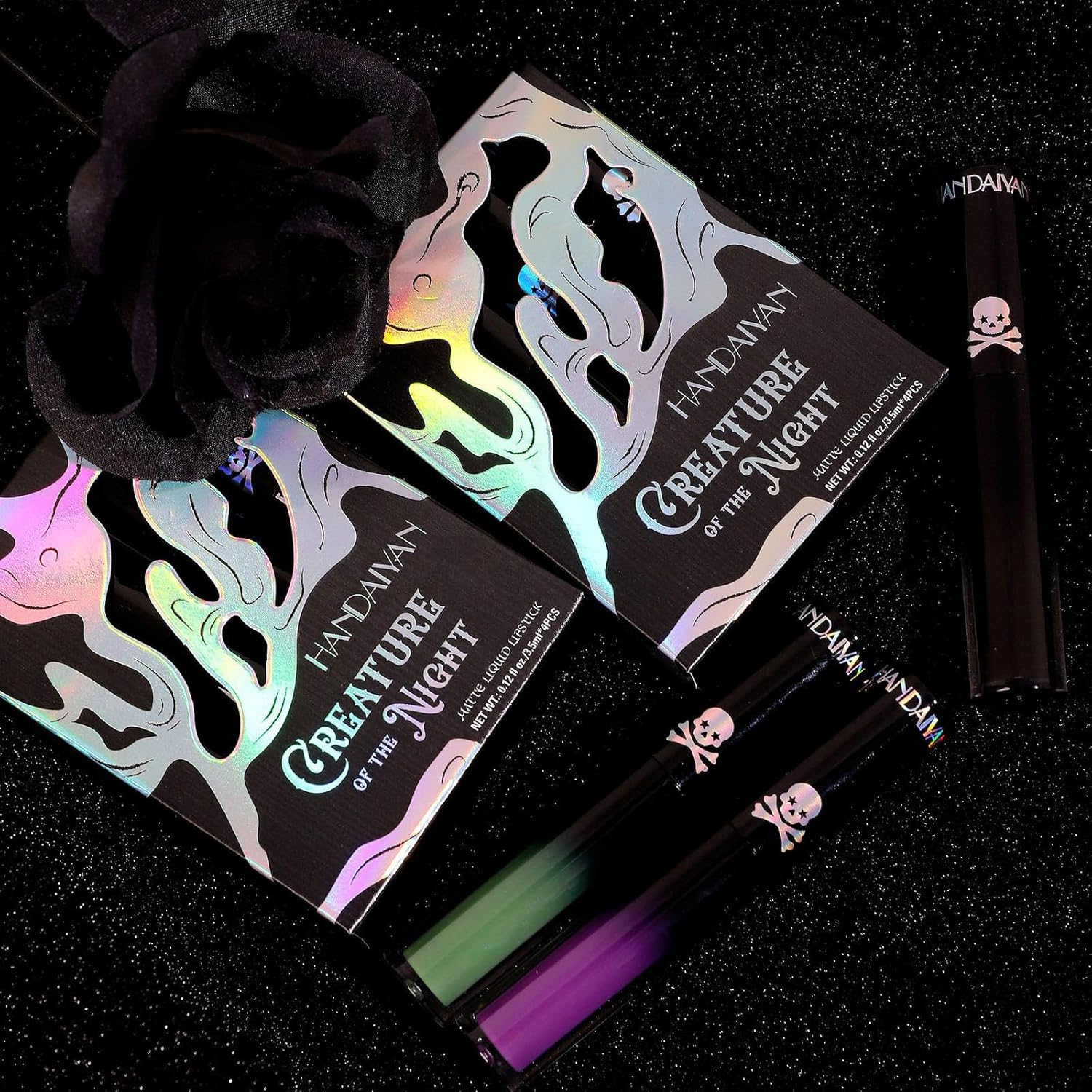 4Pcs Dark Red Purple Blue Black Matte Liquid Lipstick Sets,Matte Lipstick Lip Stain Long Lasting 24 Waterproof Lip Gloss Gift Set Matt Liquid Makeup Lipstick For Women Halloween Party Cosplay(Set C)