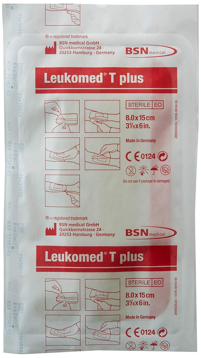 Bsn Medical 72382-02 Leukomed T Plus Transparent Film Dressing With Absorbent Pad, 8Cm X 15Cm, Pack Of 50
