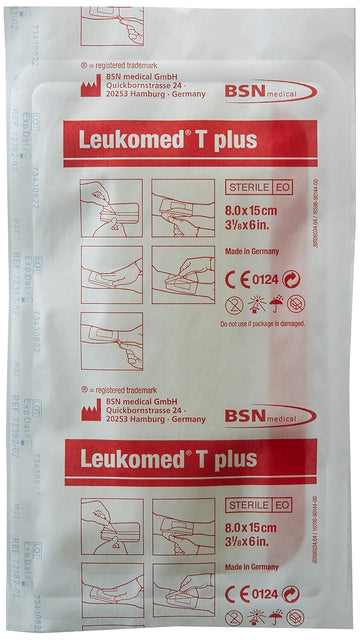 Bsn Medical 72382-02 Leukomed T Plus Transparent Film Dressing With Absorbent Pad, 8Cm X 15Cm, Pack Of 50