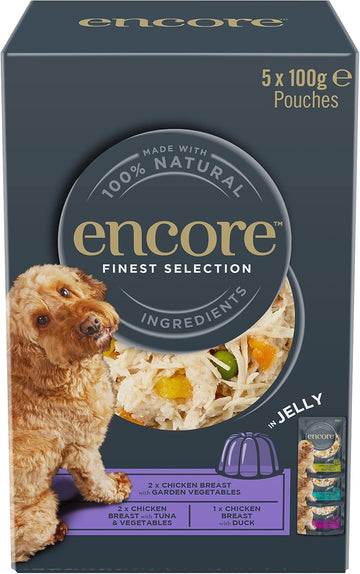 Encore Natural Wet Dog Food Pouches Finest Chicken Selection in Jelly, 5x100g Pouches?107780457
