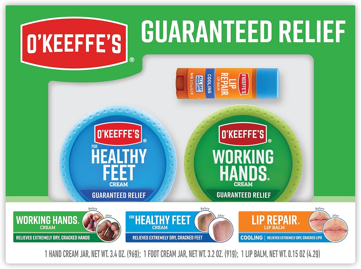 O'Keeffe'S Giftbox Including Cooling Relief Lip Repair Stick, Working Hands Jar And Healthy Feet Jar