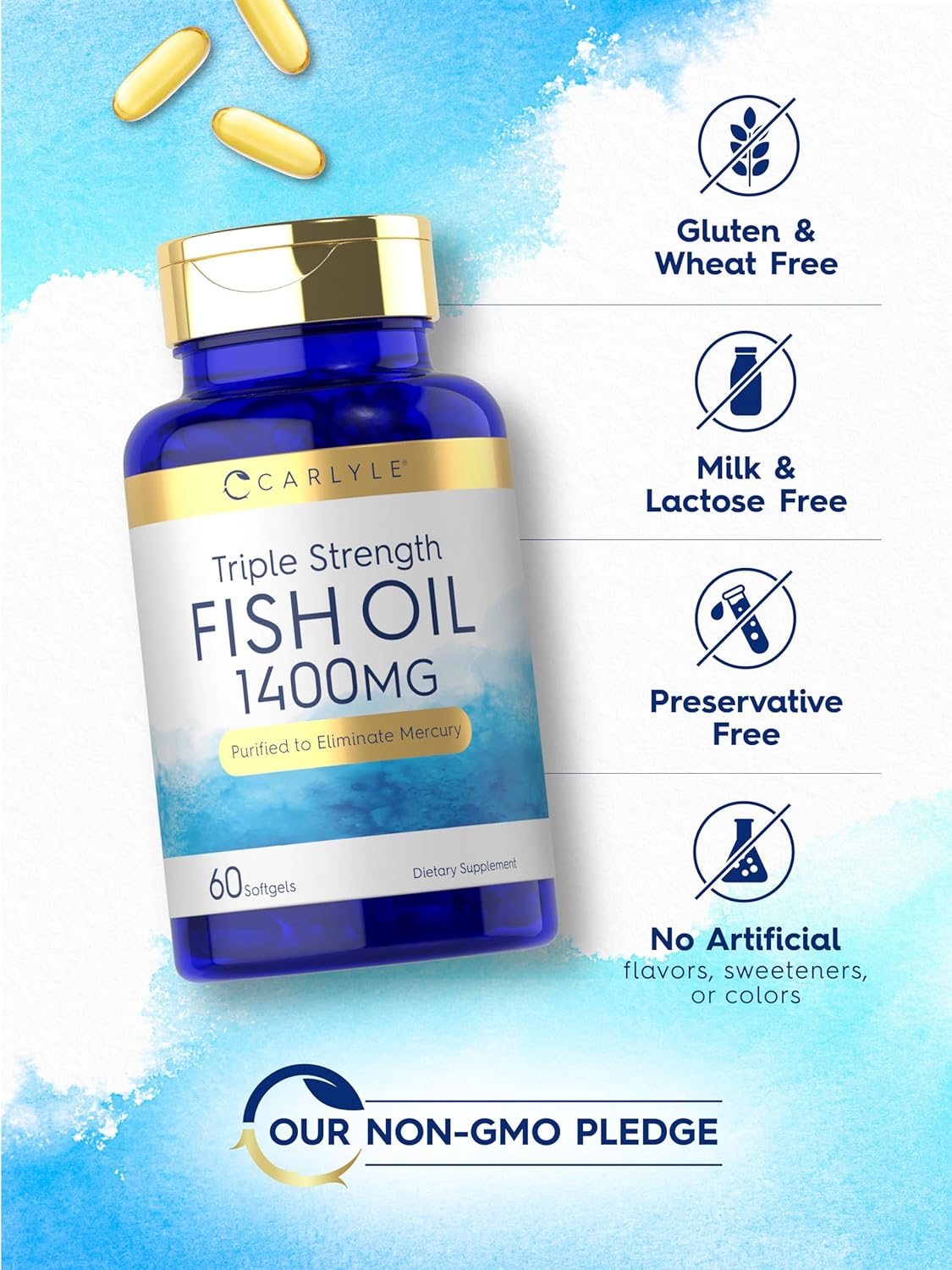 Carlyle Triple Strength Omega 3 Fish Oil | 1400Mg | 60 Softgels | Non-Gmo, Gluten Free Supplement : Health & Household