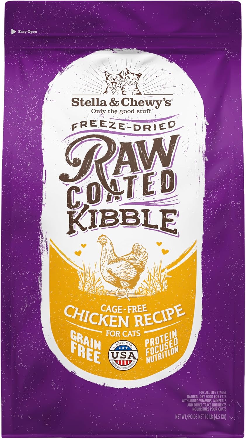 Stella & Chewy'S Raw Coated Premium Kibble Cat Food – Grain Free, Protein Rich Meals – Cage-Free Chicken Recipe – 10 Lb. Bag
