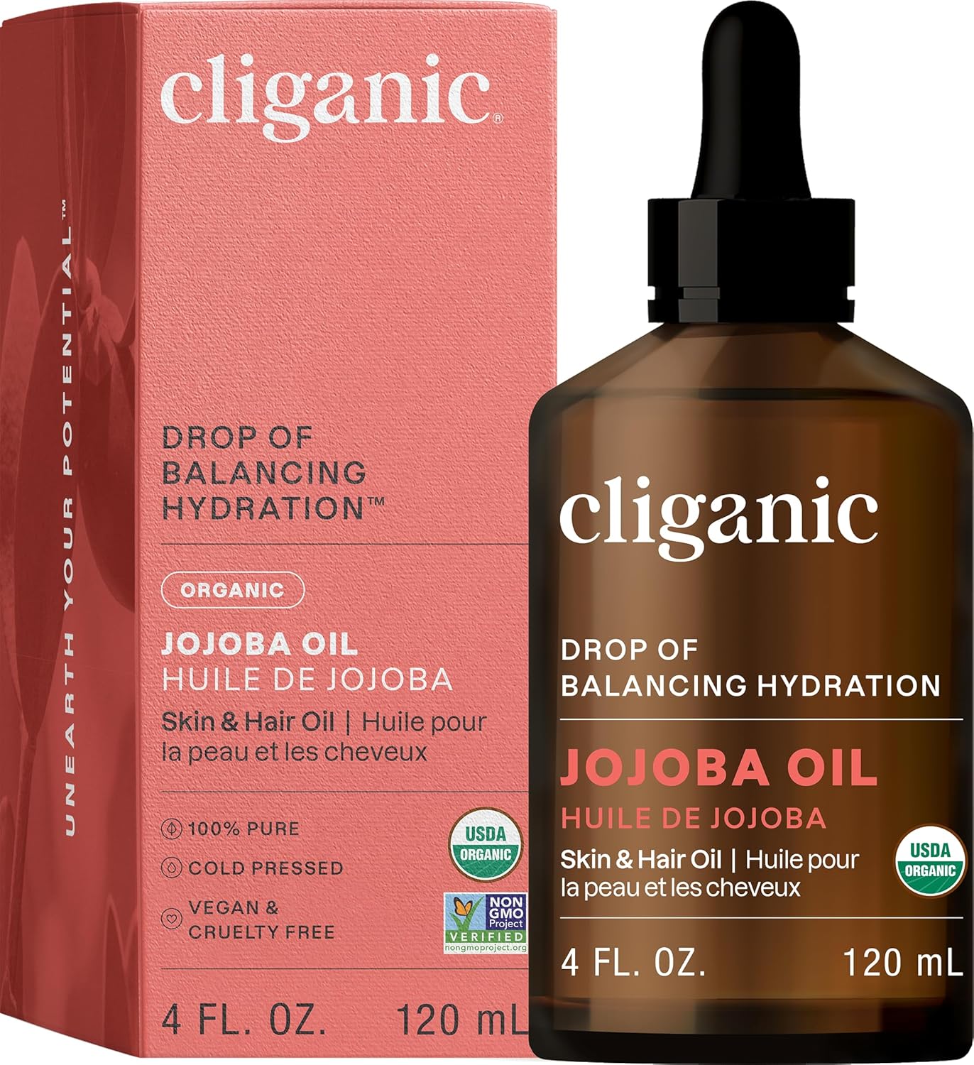 Cliganic Organic Jojoba Oil 16 Oz, 100% Pure | Bulk, Natural Cold Pressed Unrefined Hexane Free For Hair & Face | Base Carrier Oil