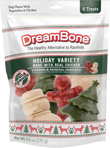 Dreambone Holiday Variety Pack 6 Count, Made With Real Vegetables And Chicken, Rawhide-Free Chews For Dogs