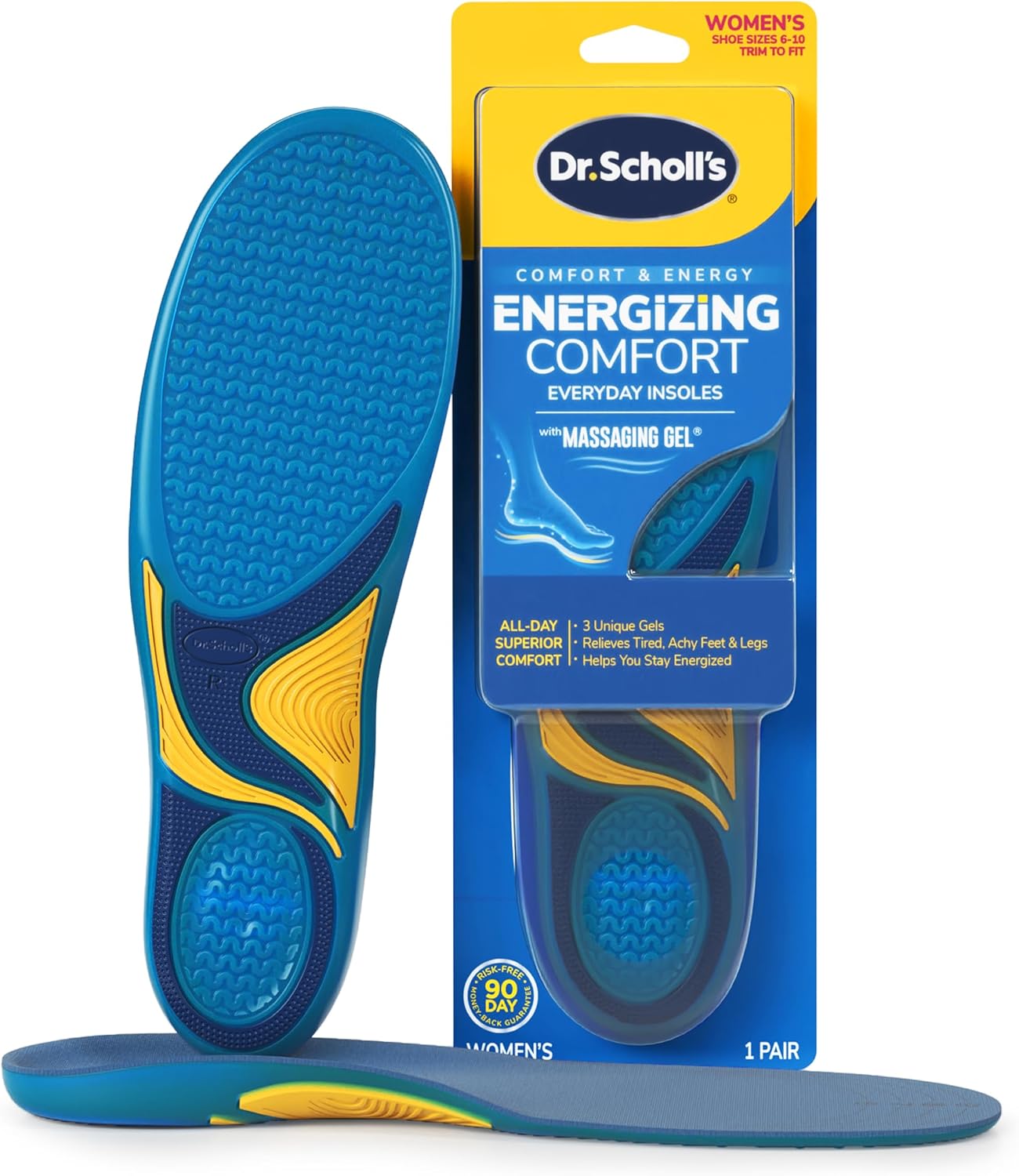 Dr. Scholl’S Energizing Comfort Men’S Everyday Insoles With Massaging Gel - Clinically Proven, All-Day Energy And Comfort Inserts With Patented Triple Gel Design - Shock Absorbing, Arch Support