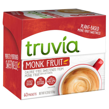 Truvia Calorie-Free Sweetener From The Monk Fruit Packets, 60 Count Monkfruit Box (Pack Of 1)