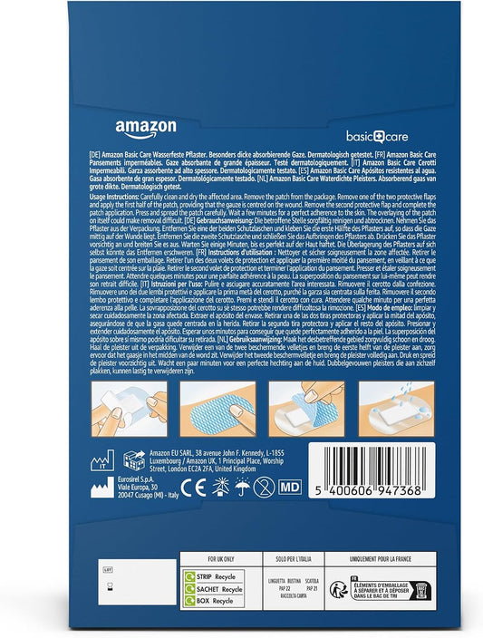 Amazon Basic Care Waterproof Plasters (Transparent Second Skin High Protection), 35 Count (20Pc 7 X 2Cm, 15Pc 5 X 7.5Cm), One Size (Pack Of 3)