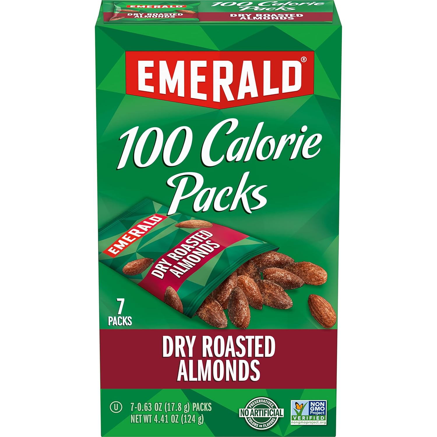 Emerald Nuts Dry Roasted Almonds 7Ct (12-Pack), 100-Calorie Individual Packs, Kosher Certified, Non-Gmo, Contains No Artificial Preservatives, Flavors Or Synthetic Colors