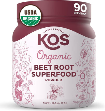 Kos Organic Beet Root Powder, Usda Certified - Natural Nitric Oxide Booster, Superfood For Stamina, Energy, Circulation - Non-Gmo, Plant-Based, 90 Servings