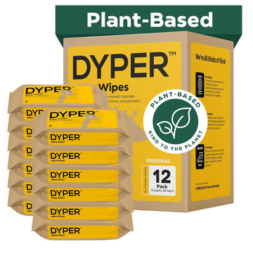 Dyper Baby Wipes | 99% Water | 100% Plant-Based | Hypoallergenic For Sensitive Skin | Fragrance Free | Plastic-Free | 12 Pack, 720 Wipes