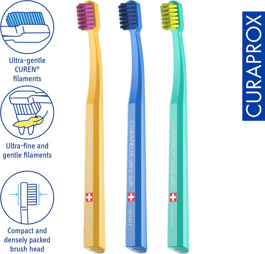 Curaprox Toothbrush Cs Smart Trio Pack - 3 X Soft Small Head Toothbrush For Adults With 7600 Curen® Filaments - Curaprox Manual Toothbrush