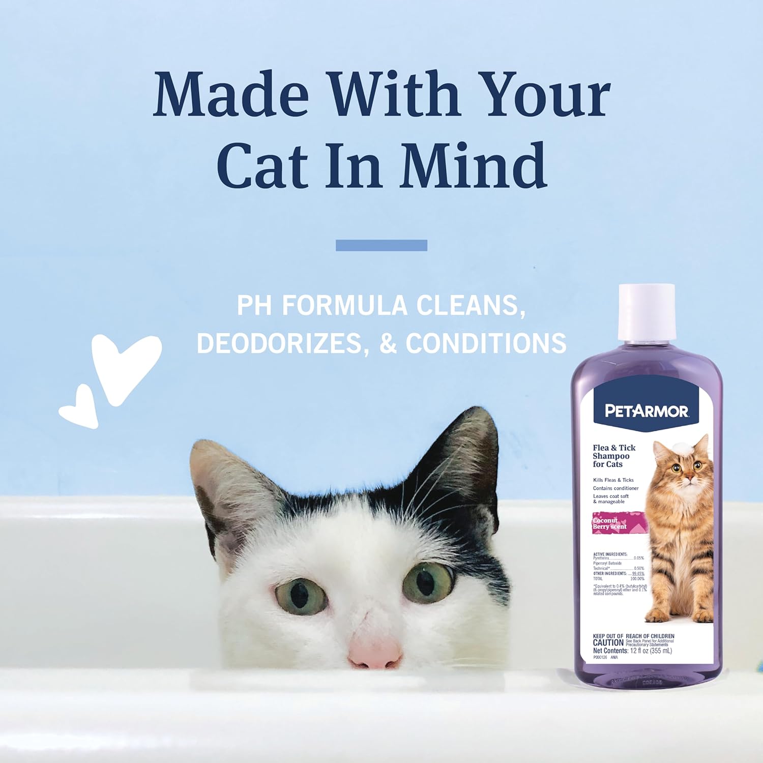 PetArmor Flea and Tick Shampoo for Cats, Coconut Berry Scented Flea Shampoo and Conditioner for Cats, Flea Treatment Kills Fleas and Ticks, 12oz : Pet Supplies