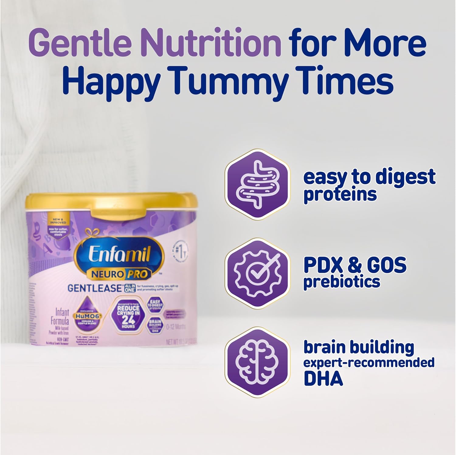 Enfamil Neuropro Gentlease Baby Formula, Brain Building Dha, Humo6 Immune Blend, Designed To Reduce Fussiness, Crying, Gas & Spit-Up In 24 Hrs, Gentle Infant Formula Powder, Baby Milk, 19.5 Oz Tub