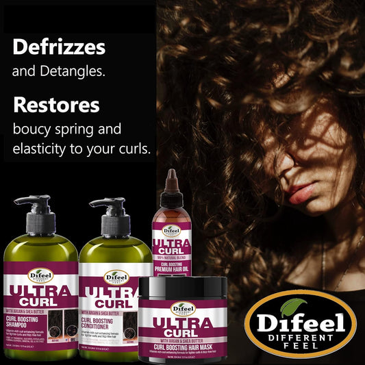 Difeel Ultra Curl Hair Care Set: Enhancing Shampoo (12 Oz), Conditioner (12 Oz), Mask (12 Oz), And Oil (8 Oz)