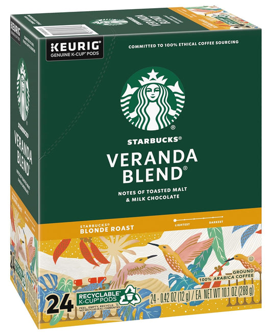 Starbucks Coffee K-Cup Pods, Veranda Blend, Blonde Roast Coffee, Notes of Toasted Malt & Milk Chocolate, Keurig Genuine K-Cup Pods, 24 CT K-Cups/Box (Pack of 1 Box)