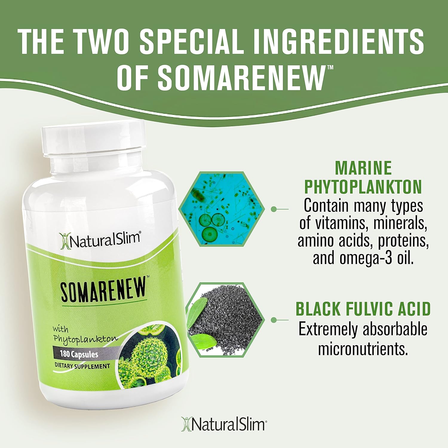 NaturalSlim Somarenew Metabolism Booster, Energy Supplements & Natural Cleanser w/Marine Phytoplankton (Omega 3) & Black Fulvic Acid - Superfood & Complete Nutritional Capsule - 180 Capsules : Health & Household