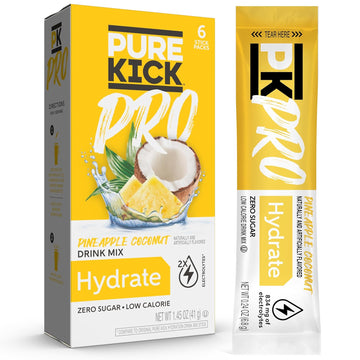 Pure Kick Pro Hydration Electrolyte Drink Mix, Pineapple Coconut, Includes 1 Box With 6 Packets In Each Box