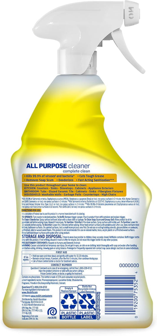 Lysol All-Purpose Cleaner, Sanitizing And Disinfecting Spray, To Clean And Deodorize, Lemon Breeze Scent, 32Oz