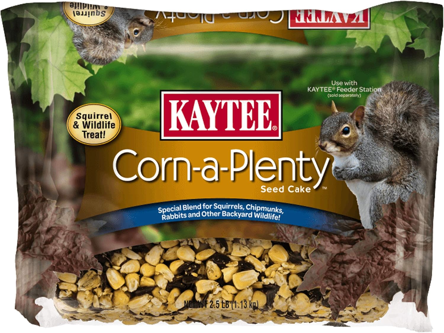 Kaytee Corn A Plenty Treat Seed Cake Food For Wild Squirrels, Chipmunks, Rabbits & Other Backyeard Wildlife, 2.5 Pounds