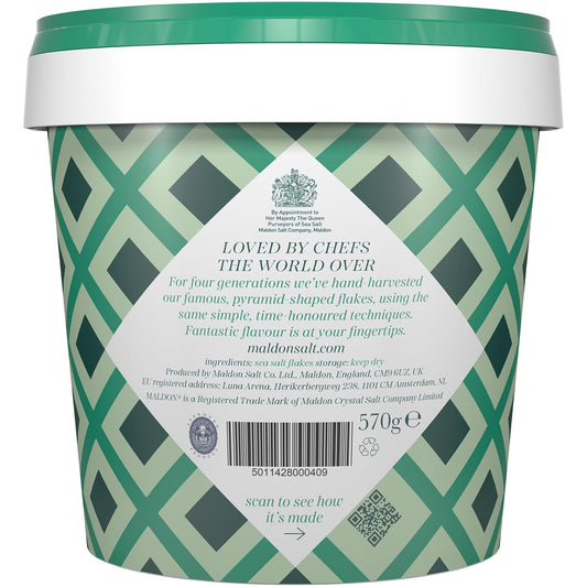 Maldon Salt, Sea Salt Flakes, 20 Oz (570 G), Resealable Tub, Kosher, Natural, Handcrafted, Gourmet, Pyramid Crystals