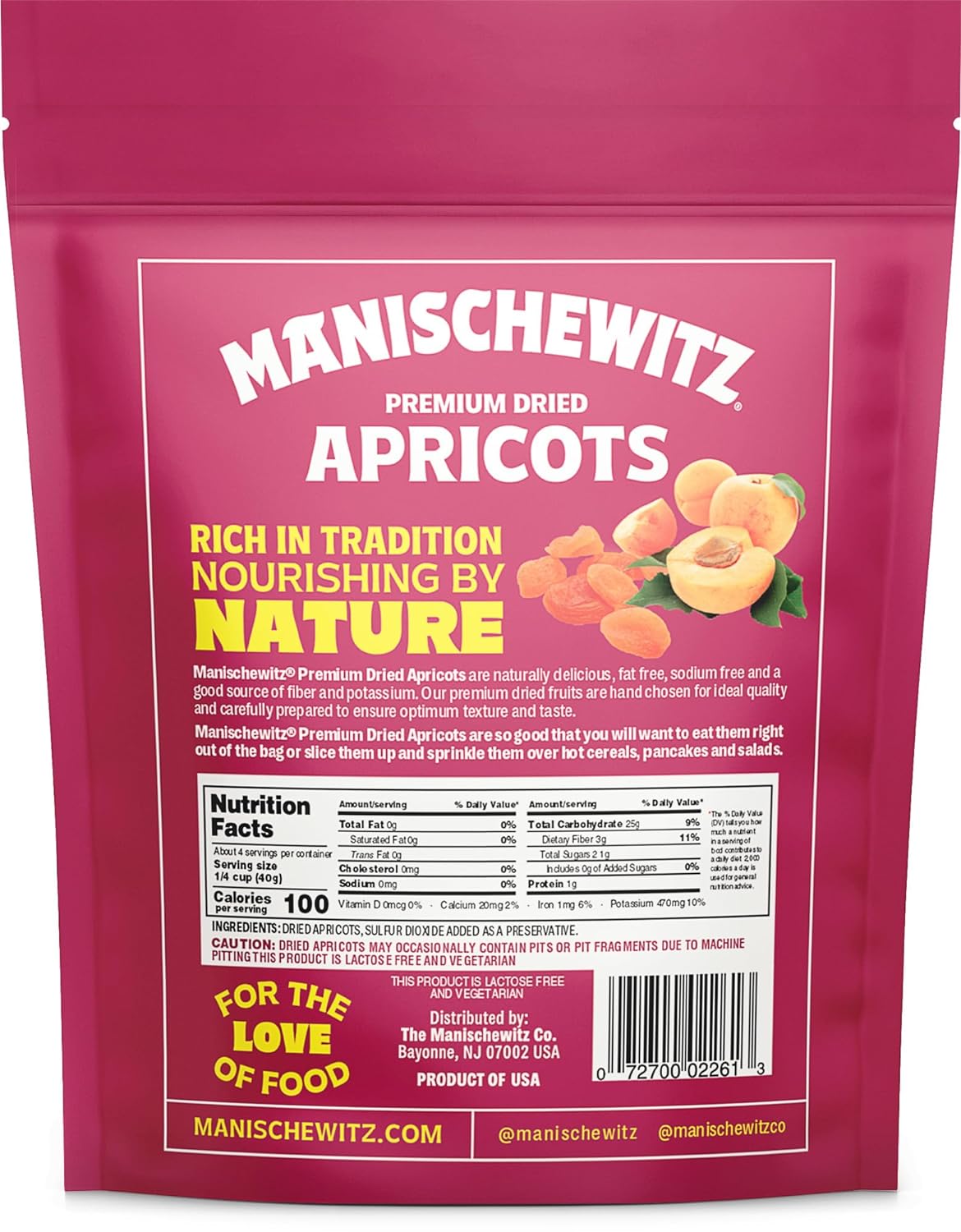 Manischewitz Premium Dried Apricots 6oz (2 Pack) "Resealable Bag", Gluten Free, No Sugar Added, Good Source of Fiber, Kosher : Grocery & Gourmet Food