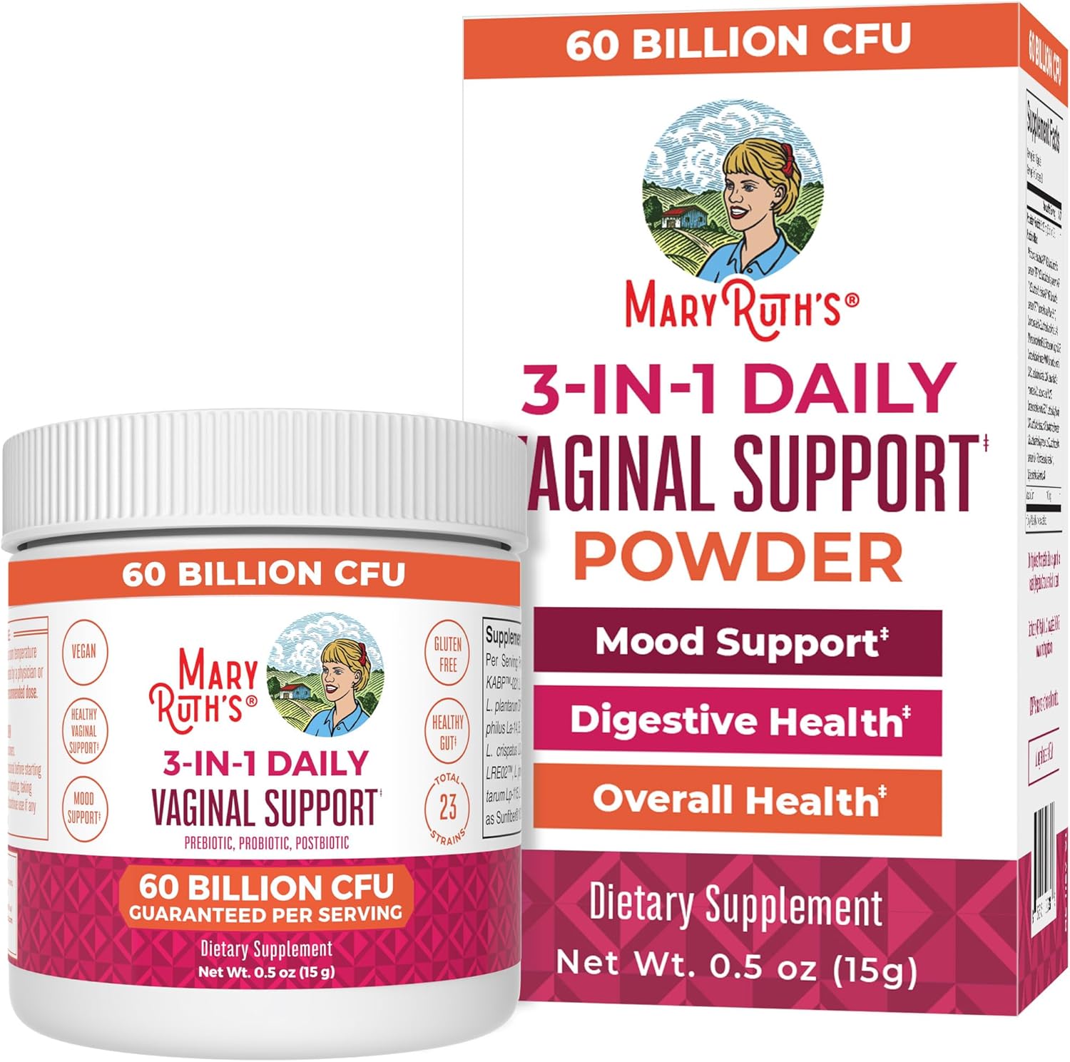 Maryruth Organics 3-In-1 Probiotics For Women, Clinically Tested, Vaginal Probiotics For Digestive Health & Hormonal Support, Womens Probiotic Powder, Gut Health, 50 Billion Cfu, Allergen Free, 0.5 Oz