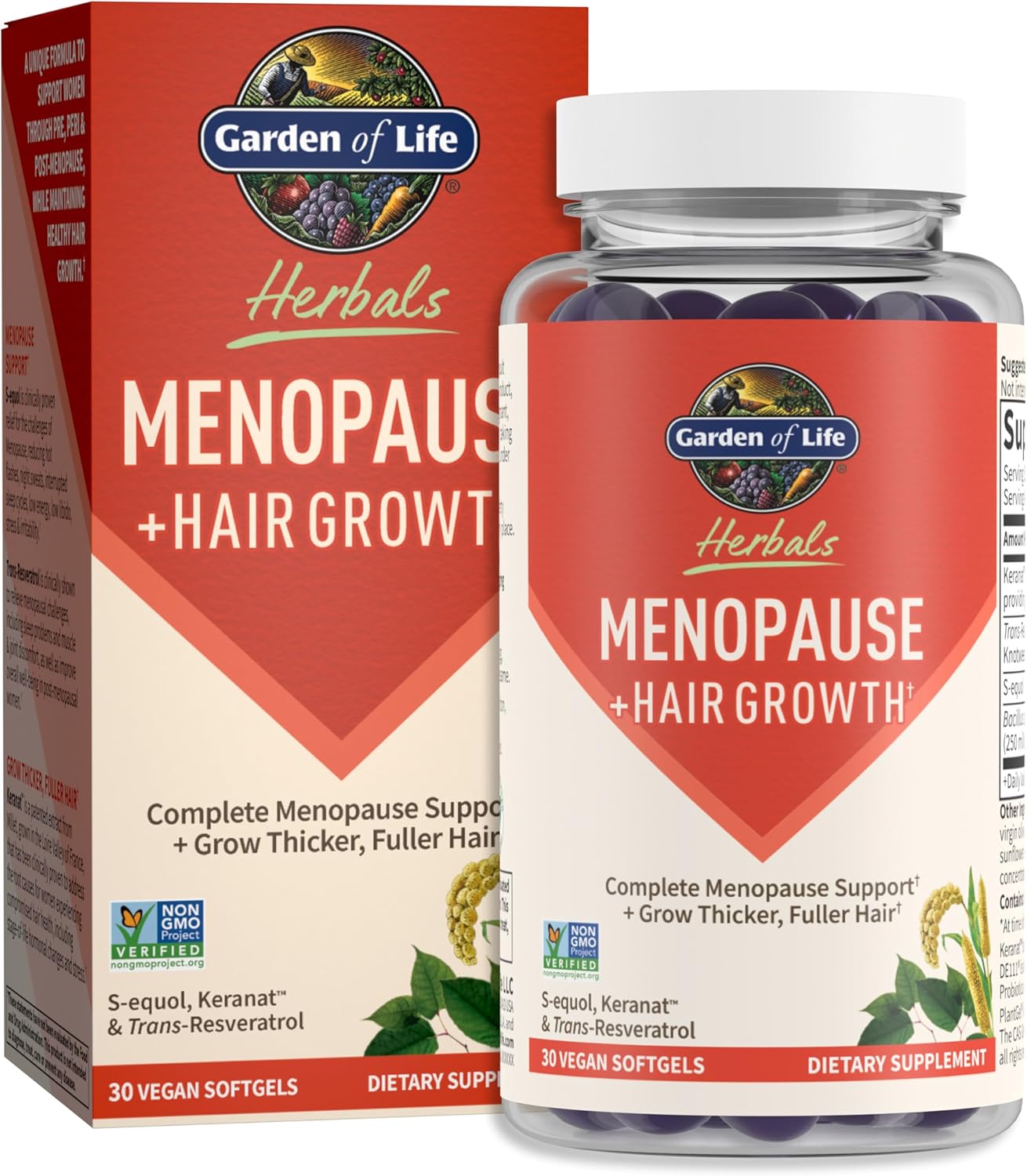 Garden Of Life Herbals Menopause Supplement With S-Equol & Trans-Resveratrol For Multi-Symptom Relief, Keranat For Thicker, Fuller Hair Growth – Non-Gmo, Gluten-Free, Vegan, Berry Flavor, 30 Servings