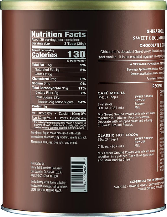 Ghirardelli - Sweet Ground Chocolate & Cocoa Gourmet Powder 3 lbs & Sweet Ground White Chocolate Gourmet Flavored Powder 3.12 lb with Ghirardelli Stamped Barista Spoon