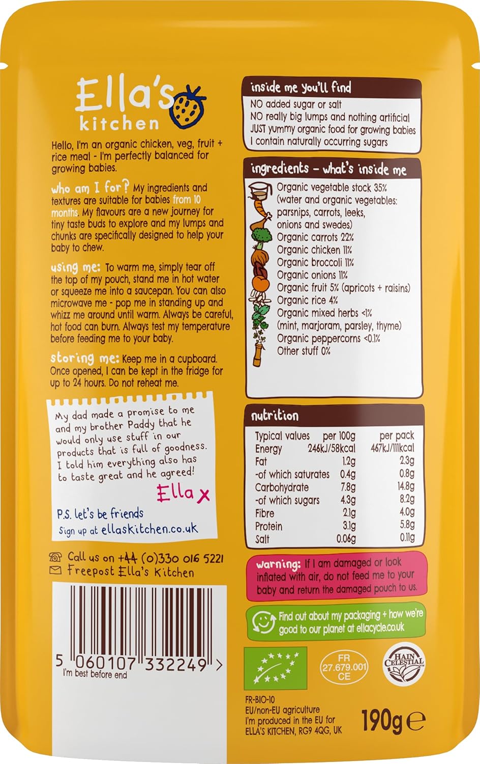 Ella'S Kitchen Stage 3 From 10 Months Organic Chicken Casserole 190 G (Pack Of 7)