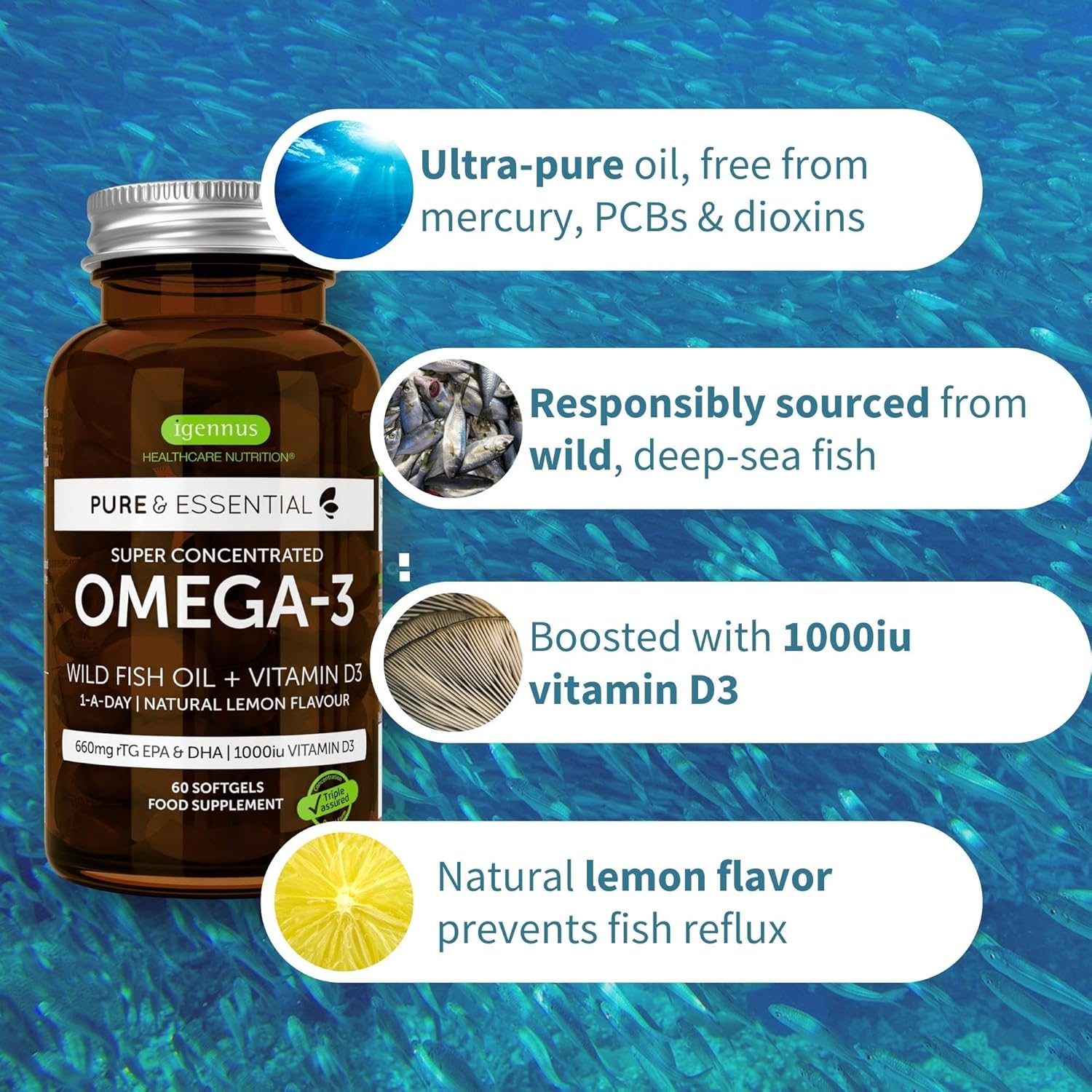 Omega-3 Wild Fish Oil & Vitamin D3 1000iu, 1-a-Day, Highly Concentrate