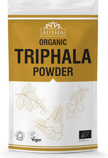 Ausha Organic Triphala Powder - 250 Grams - Uk Certified Organic By Soil Association - Gut Health, Constipation Relief, Digestion
