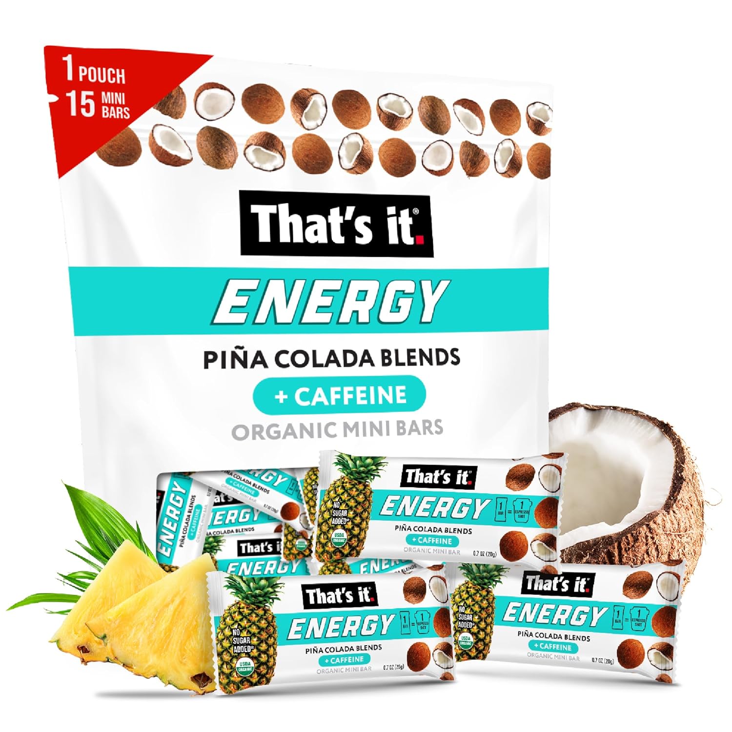 That'S It. Piña Colada Caffeine Blends Energy Mini Bars Pineapple Coconut (15 Count) Allergy-Friendly, Non-Gmo, Gluten Free Snacks